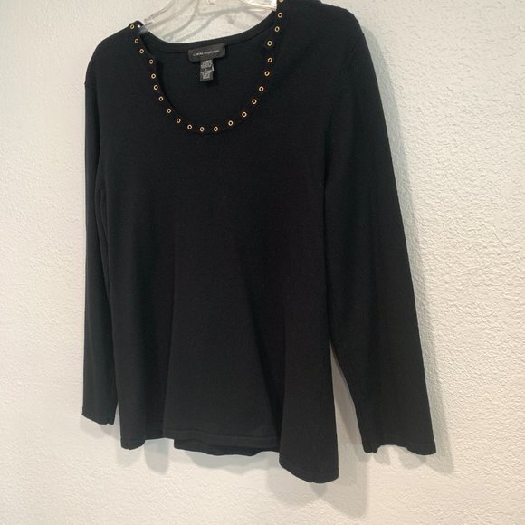 Cable & Gauge Black Pullover Sweater Gold Tone Metal Grommet Neckline Size Large - Picture 6 of 6